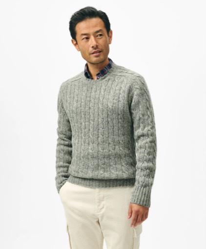 Brooks Brothers Cable Crewneck Sweater in Shetland Wool