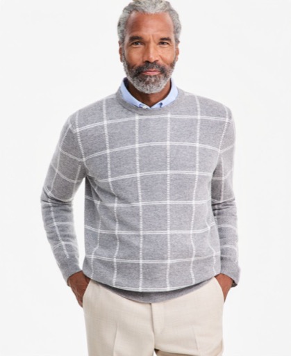 Club Room Cashmere Windowpane Crewneck Sweater