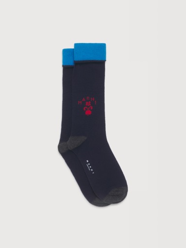 Marni Deep Blue Wool-Cashmere Socks with Crest Logo