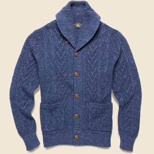 RRL Cable Knit Shawl Cardigan – Navy